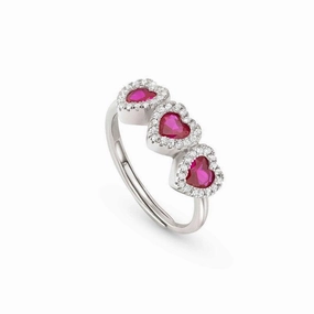 Nomination All My Love Ring, Triple Heart, Red Cubic Zirconia, Silver