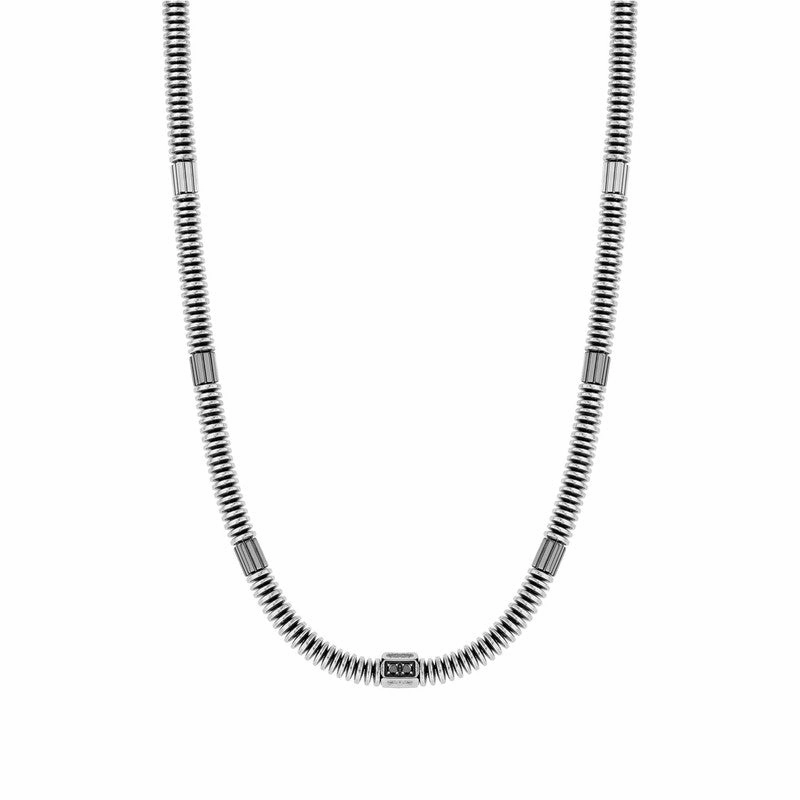 Nomination B-Yond Necklace, Hyper Edition, Washer Link Chain, Black Cubic Zirconia, Silver, Stainless Steel