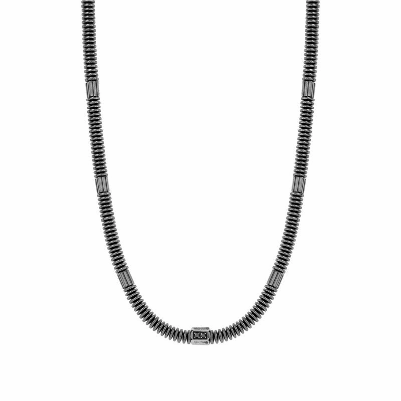 Nomination B-Yond Necklace, Hyper Edition, Washer Link Chain, Black Cubic Zirconia, Vintage Black PVD, Stainless Steel