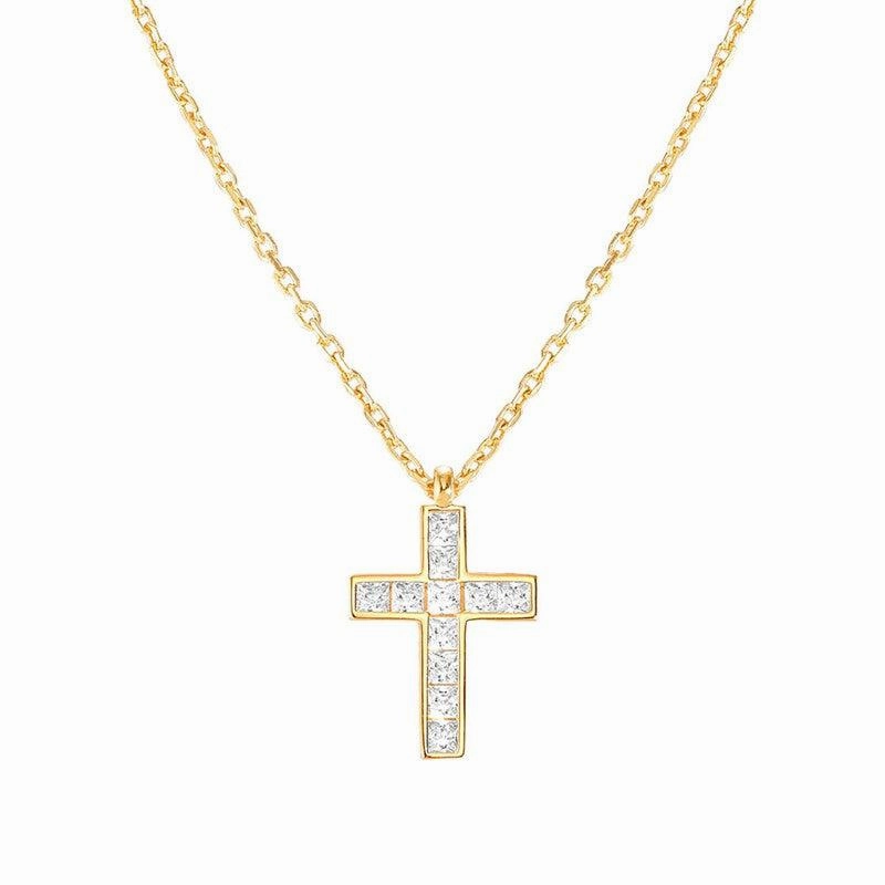 Nomination Carismatica Necklace, Large Cross, White Cubic Zirconia, 18K Gold
