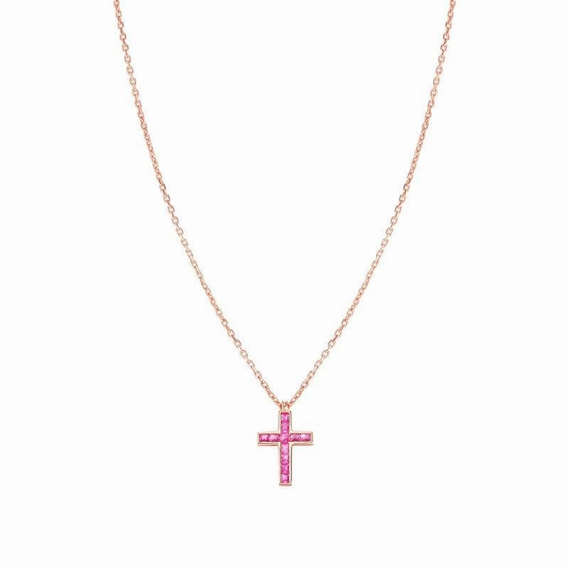 Nomination Carismatica Necklace, Rose Gold Cross & Pink Stones