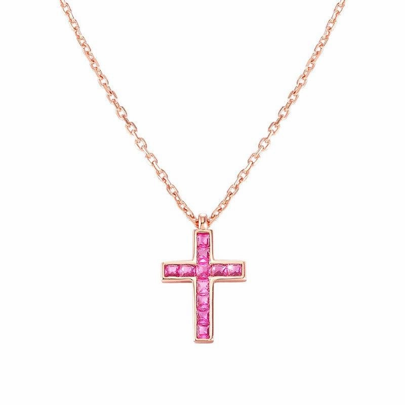 Nomination Carismatica Necklace, Rose Gold Cross & Pink Stones