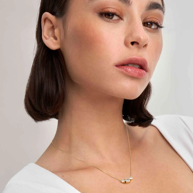 Nomination Colour Wave Necklace, 3 White Cubic Zirconia, 24K Gold