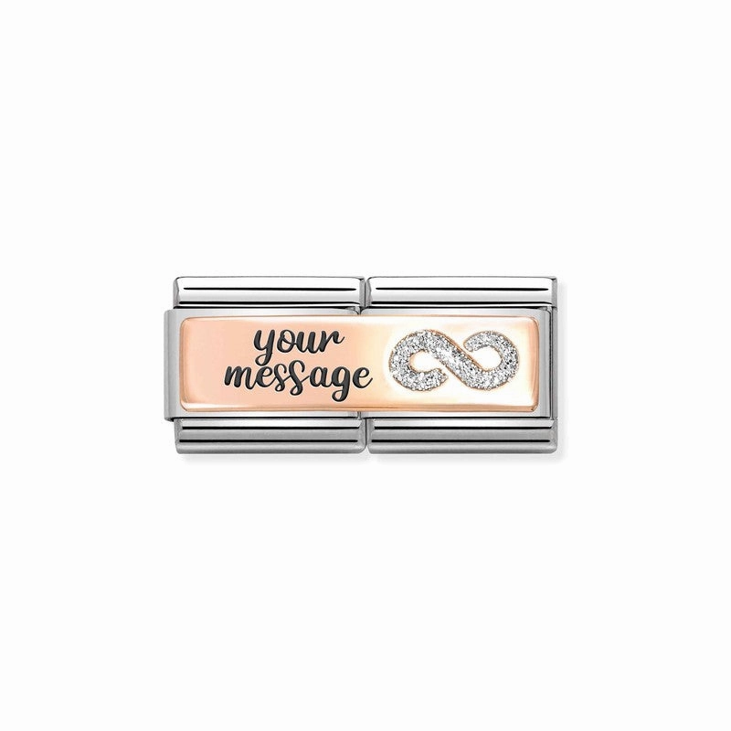 Nomination Composable Double Engraving Link, Infinity, 9K Rose Gold & Glitter Enamel