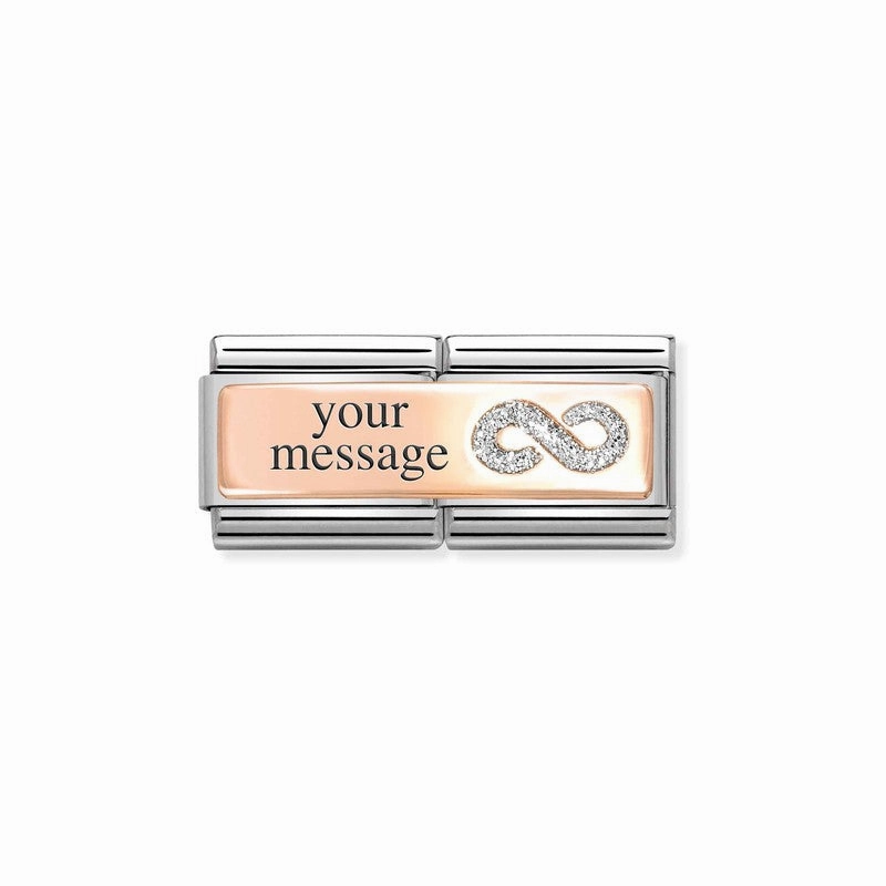 Nomination Composable Double Engraving Link, Infinity, 9K Rose Gold & Glitter Enamel