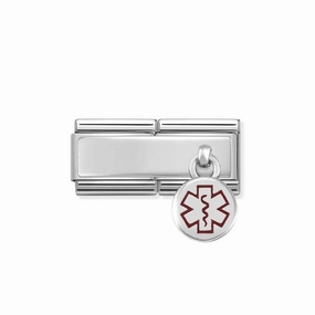 Nomination Composable Double Link Engravable Medical Alert Tag Hanging Charm, Silver & Enamel