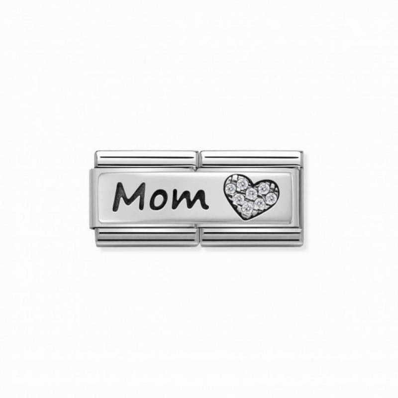 Nomination Composable Double Link Mom With Heart, Cubic Zirconia, Silver