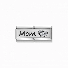 Nomination Composable Double Link Mom With Heart, Cubic Zirconia, Silver