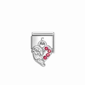 Nomination Composable Link Angel Wings Hanging Charm, Red Cubic Zirconia, Silver