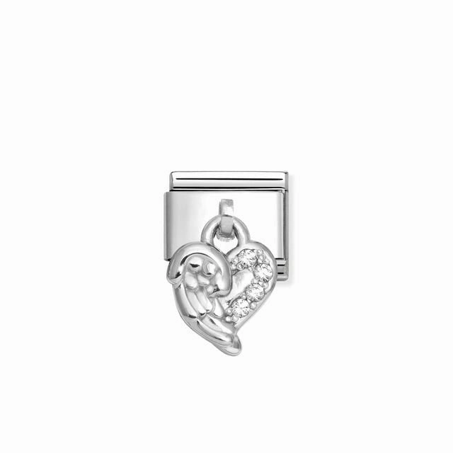 Nomination Composable Link Angel Wings, White Cubic Zirconia Hanging Charm, Silver
