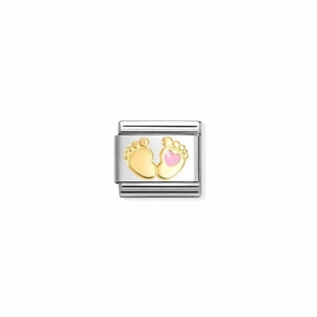 Nomination Composable Link Baby Feet & Pink Heart, 18K Gold