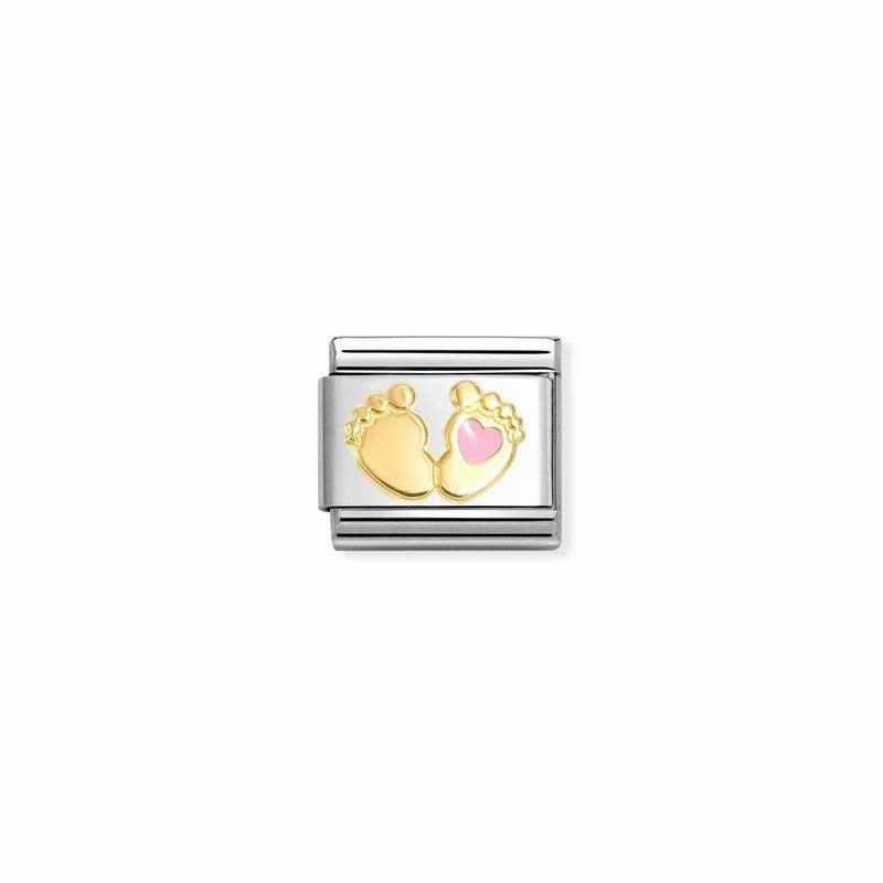 Nomination Composable Link Baby Feet & Pink Heart, 18K Gold