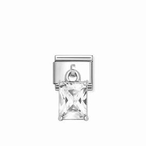 Nomination Composable Link Baguette, Cut Stone Hanging Charm, Cubic Zirconia, Silver