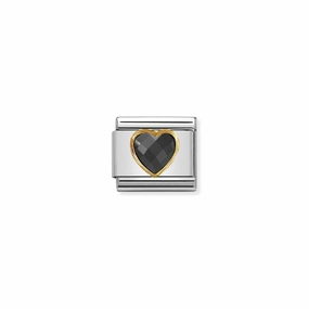 Nomination Composable Link Black Heart, Faceted Cubic Zirconia, 18K Gold