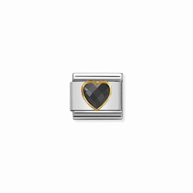 Nomination Composable Link Black Heart, Faceted Cubic Zirconia, 18K Gold
