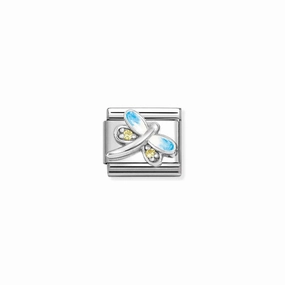 Nomination Composable Link Blue Dragonfly with Stones, Silver