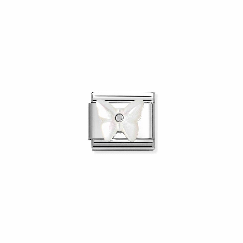 Nomination Composable Link Butterfly, White Mother of Pearl, Silver