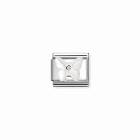 Nomination Composable Link Butterfly, White Mother of Pearl, Silver