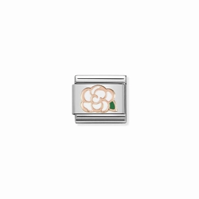 Nomination Composable Link Camellia Flower, 9K Rose Gold & Enamel