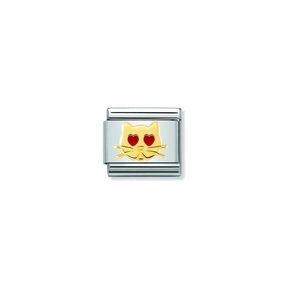 Nomination Composable Link Cat With Heart Eyes, 18K Gold & Enamel