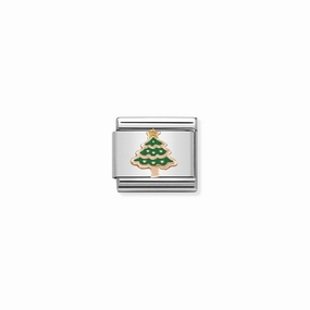 Nomination Composable Link Christmas Tree, 9K Rose Gold & Enamel