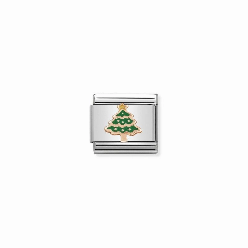 Nomination Composable Link Christmas Tree, 9K Rose Gold & Enamel