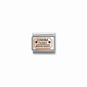Nomination Composable Link Cinema Ticket Movie Night, 9K Rose Gold & Enamel