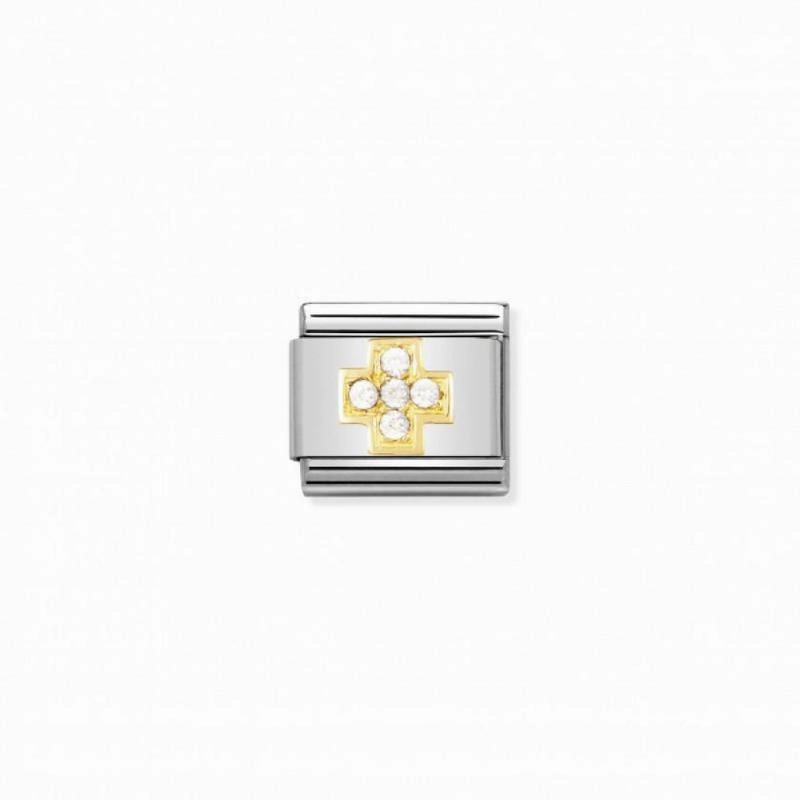 Nomination Composable Link Cross, Cubic Zirconia, 18K Gold