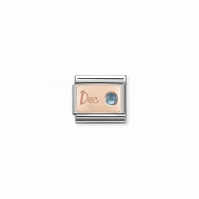 Nomination Composable Link December, Light Blue Topaz Stone, 9K Rose Gold
