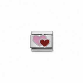 Nomination Composable Link Double Heart, Silver & Enamel