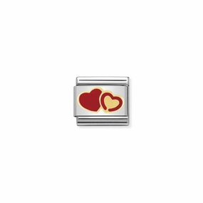 Nomination Composable Link Double Hearts, 18K Gold & Enamel