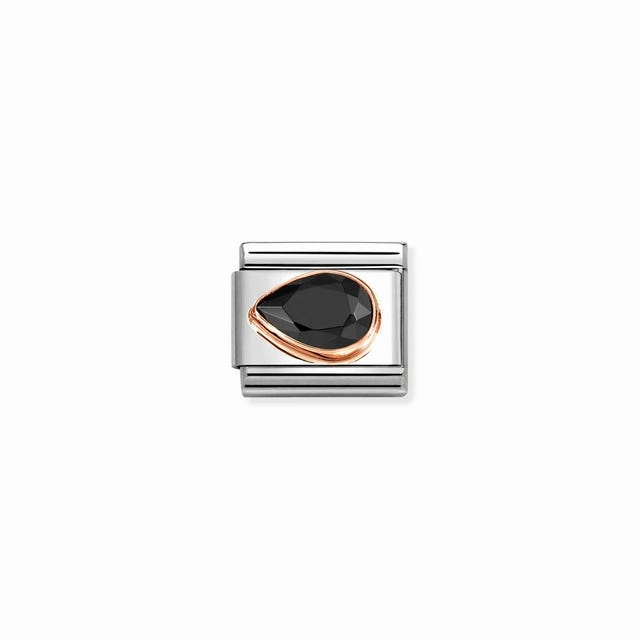 Nomination Composable Link Drop, Left, Faceted Black Cubic Zirconia, 9K Rose Gold