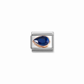 Nomination Composable Link Drop, Left, Faceted Dark Blue Cubic Zirconia, 9K Rose Gold