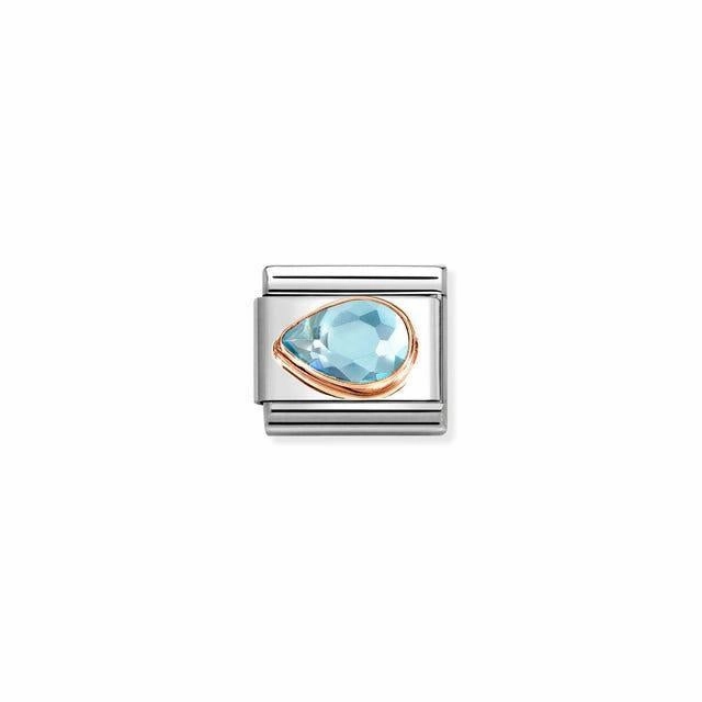 Nomination Composable Link Drop, Left, Faceted Light Blue Cubic Zirconia, 9K Rose Gold
