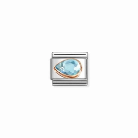 Nomination Composable Link Drop, Left, Faceted Light Blue Cubic Zirconia, 9K Rose Gold
