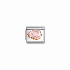 Nomination Composable Link Drop, Left, Faceted Pink Cubic Zirconia, 9K Rose Gold