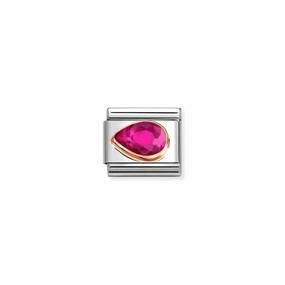 Nomination Composable Link Drop, Left, Faceted Red Cubic Zirconia, 9K Rose Gold
