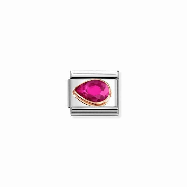 Nomination Composable Link Drop, Left, Faceted Red Cubic Zirconia, 9K Rose Gold