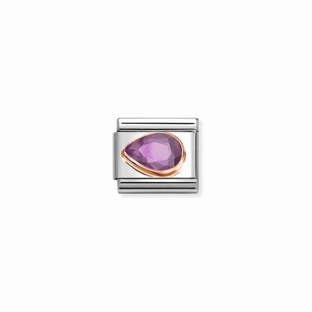 Nomination Composable Link Drop, Left, Faceted Violet Cubic Zirconia, 9K Rose Gold