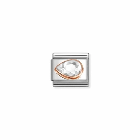 Nomination Composable Link Drop, Left, Faceted White Cubic Zirconia, 9K Rose Gold