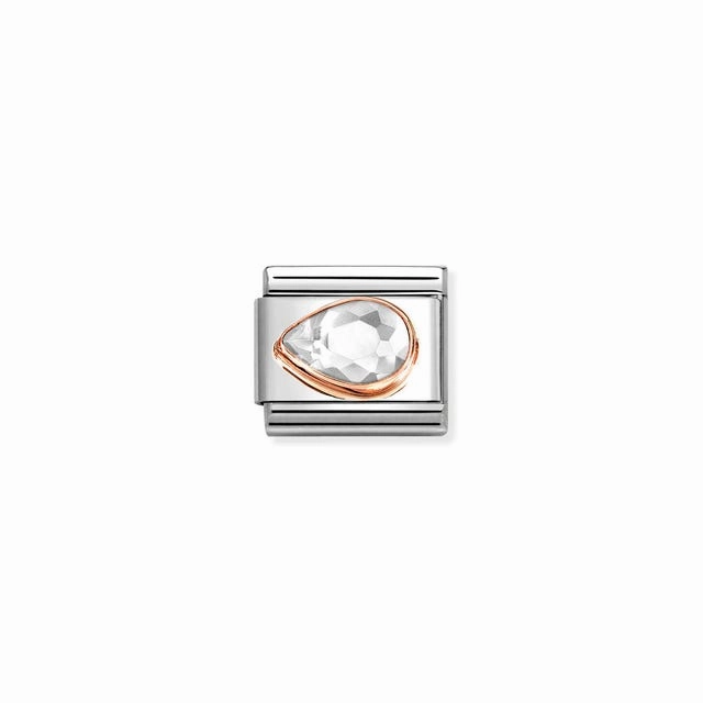 Nomination Composable Link Drop, Left, Faceted White Cubic Zirconia, 9K Rose Gold