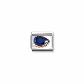 Nomination Composable Link Drop, Right, Faceted Dark Blue Cubic Zirconia, 9K Rose Gold