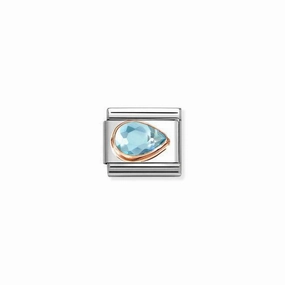 Nomination Composable Link Drop, Right, Faceted Light Blue Cubic Zirconia, 9K Rose Gold