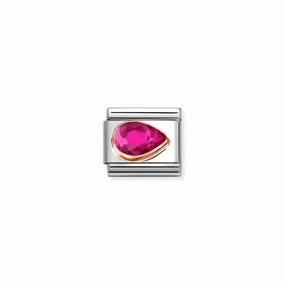 Nomination Composable Link Drop, Right, Faceted Red Cubic Zirconia, 9K Rose Gold