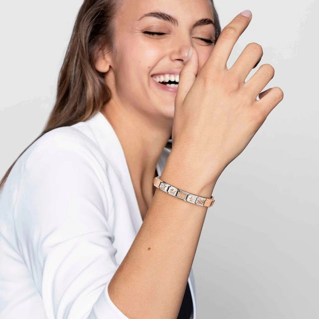 Nomination Composable Link Drop, Right, Faceted Red Cubic Zirconia, 9K Rose Gold