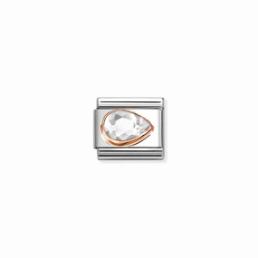 Nomination Composable Link Drop, Right, Faceted White Cubic Zirconia, 9K Rose Gold