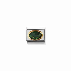 Nomination Composable Link Emerald Green Faceted Cubic Zirconia, 18K Gold