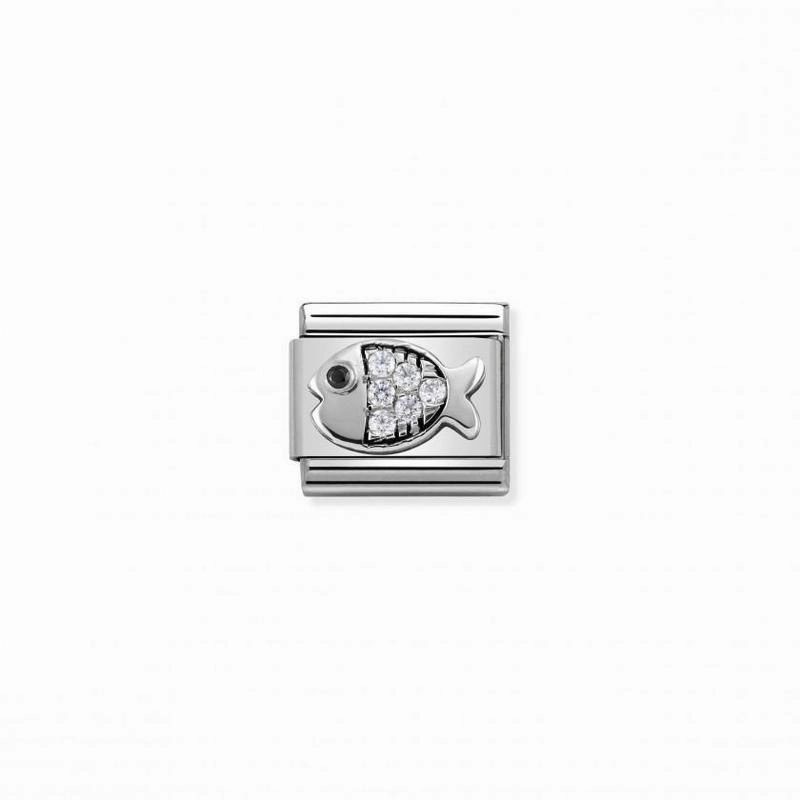 Nomination Composable Link Fish, Cubic Zirconia, Silver
