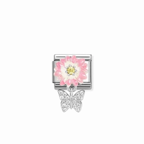 Nomination Composable Link Flower, Butterfly Pendant, Silver & Enamel