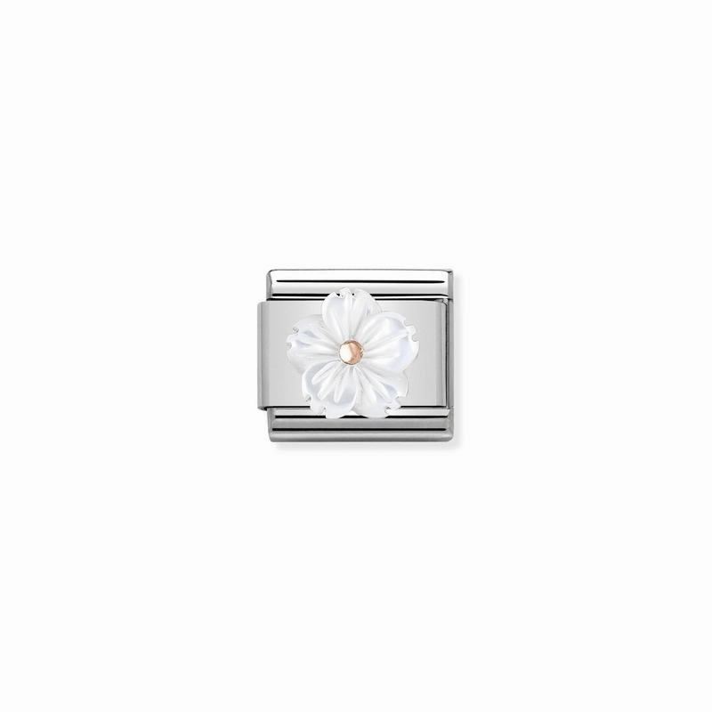 Nomination Composable Link Flower, Mother Of Pearl Stone, 9K Rose Gold
